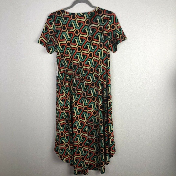 Womens LuLaRoe Geometric Carly Swing Dress Yellow Orange Green Black XS - Picture 4 of 6